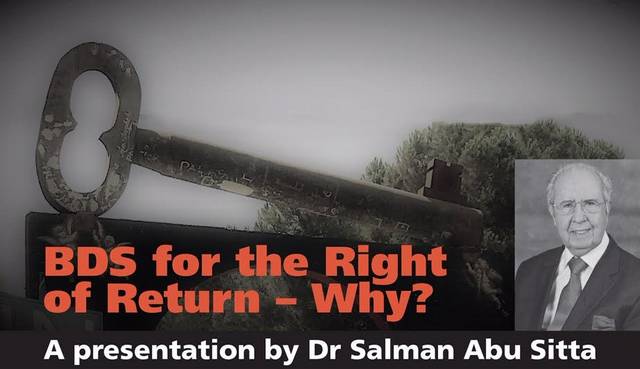 Salman Abu Sitta on BDS for the Right of Return – Why? – Sydney October 9, Redfern Town Hall
